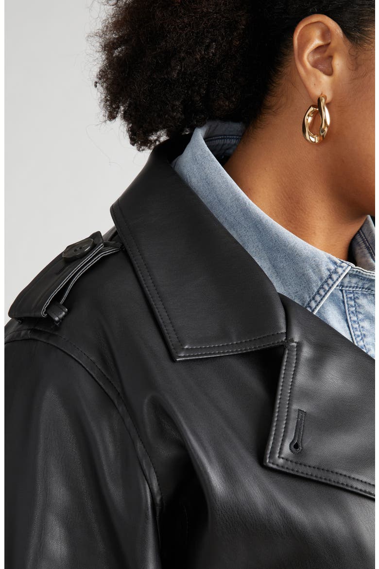 Water Resistant Faux Leather Trench Coat, Alternate, color, BLACK