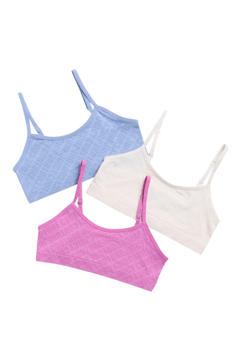 Kids' Assorted 3-Pack Jacquard Bralettes, Main, color, MOXIE DIAGONAL LOGO