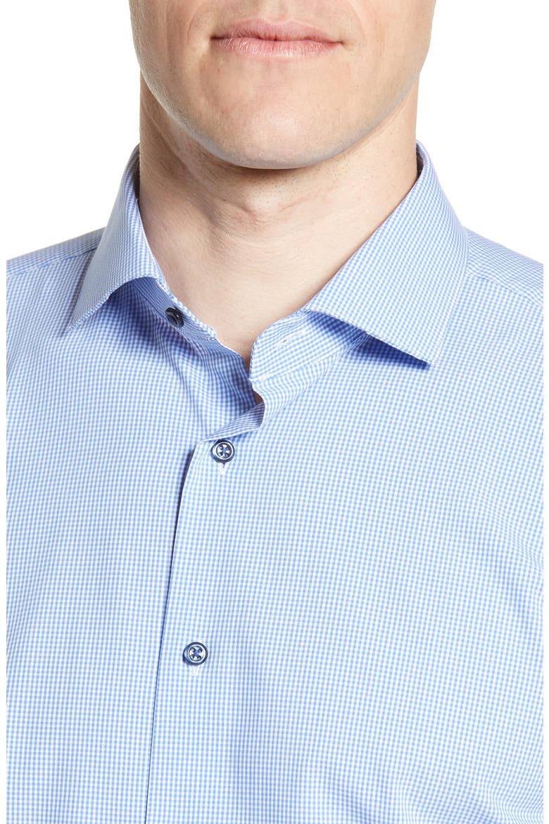 Tech-Smart Trim Fit Stretch Check Dress Shirt, Alternate, color, BLUE AZURITE