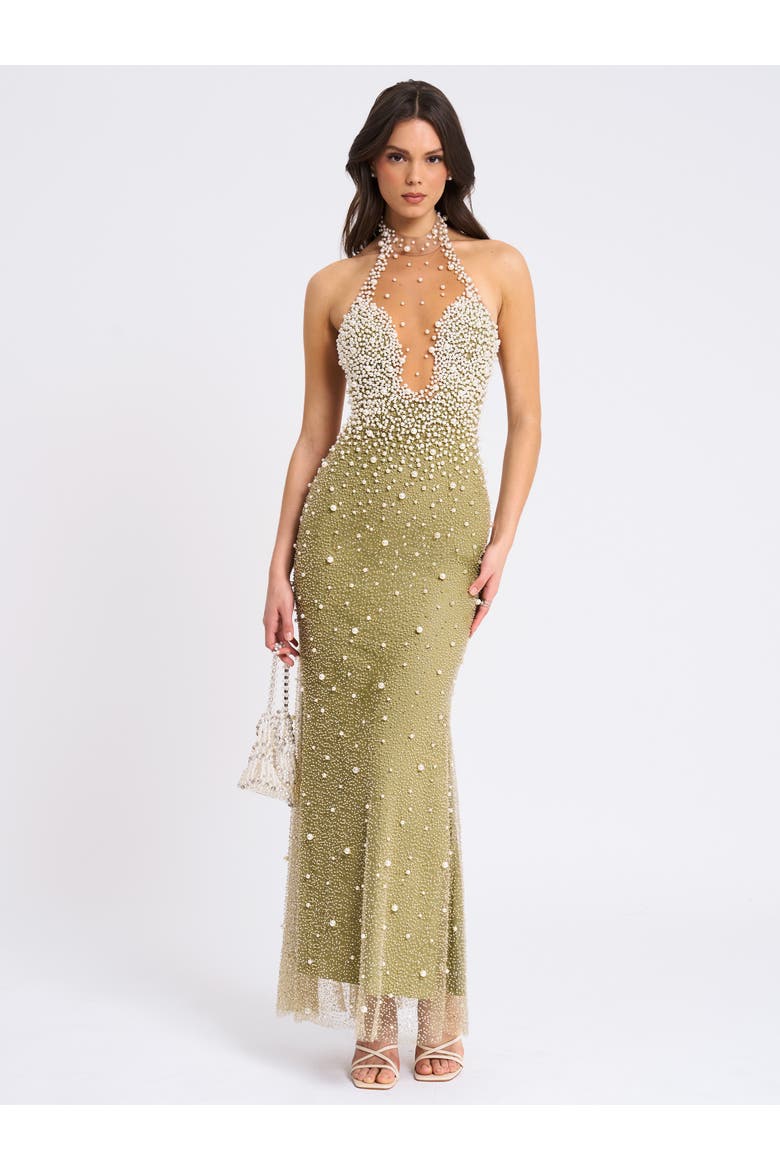 Ginny Pearl Embellished Backless Gown, Alternate, color, Pear Green