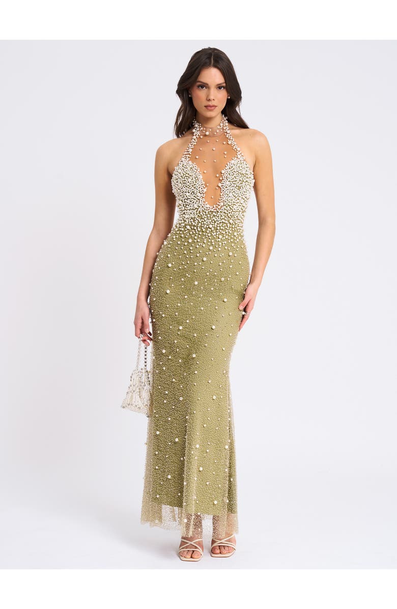 Miss Circle Ginny Pearl Embellished Backless Gown, Alternate, color, Pear Green