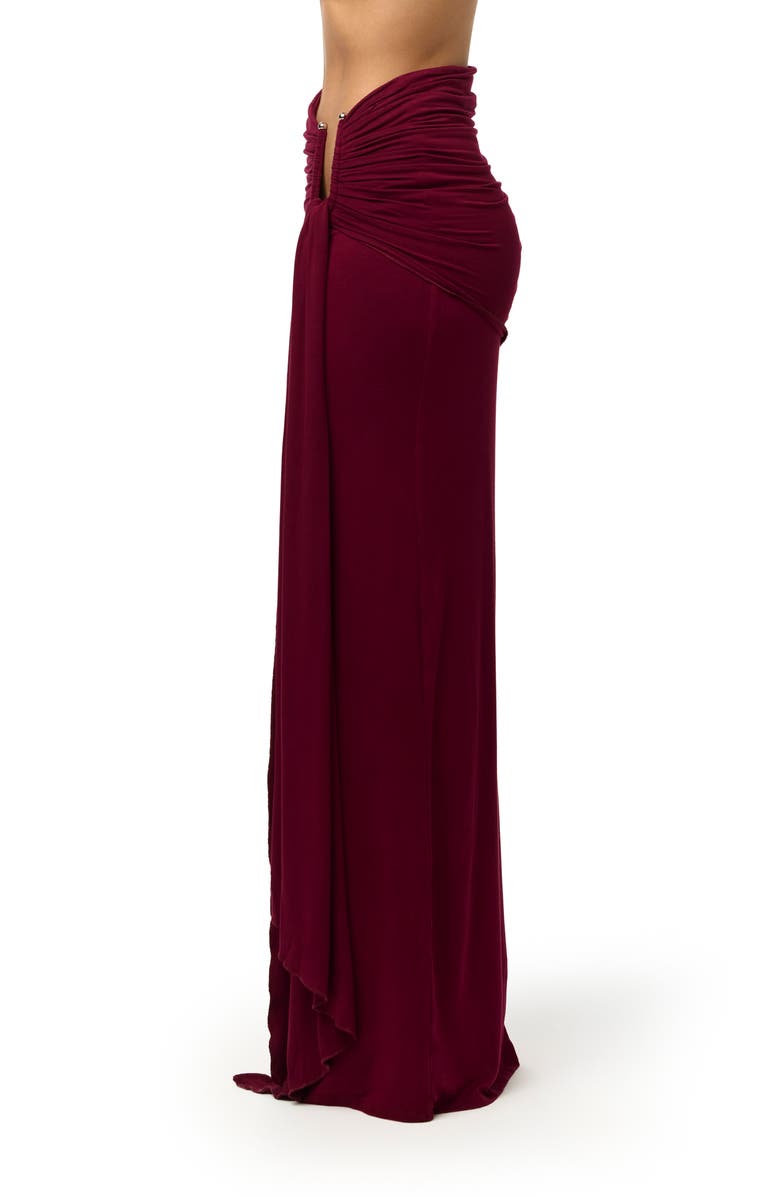 Naked Wardrobe U-Wire Ruched Maxi Skirt, Alternate, color, Sangria
