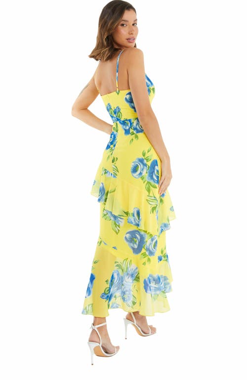 Quiz Floral Chiffon Frill Detail Maxi Dress In Yellow