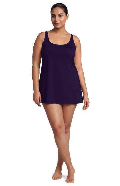 Plus Size Scoop Neck Mini Swim Dress Swimsuit