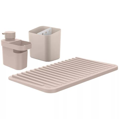 Kitchen Sink Organizer Set 3 Piece, Drying Mat, Soap Dispenser with Sponge Holder and Cutlery Drainer