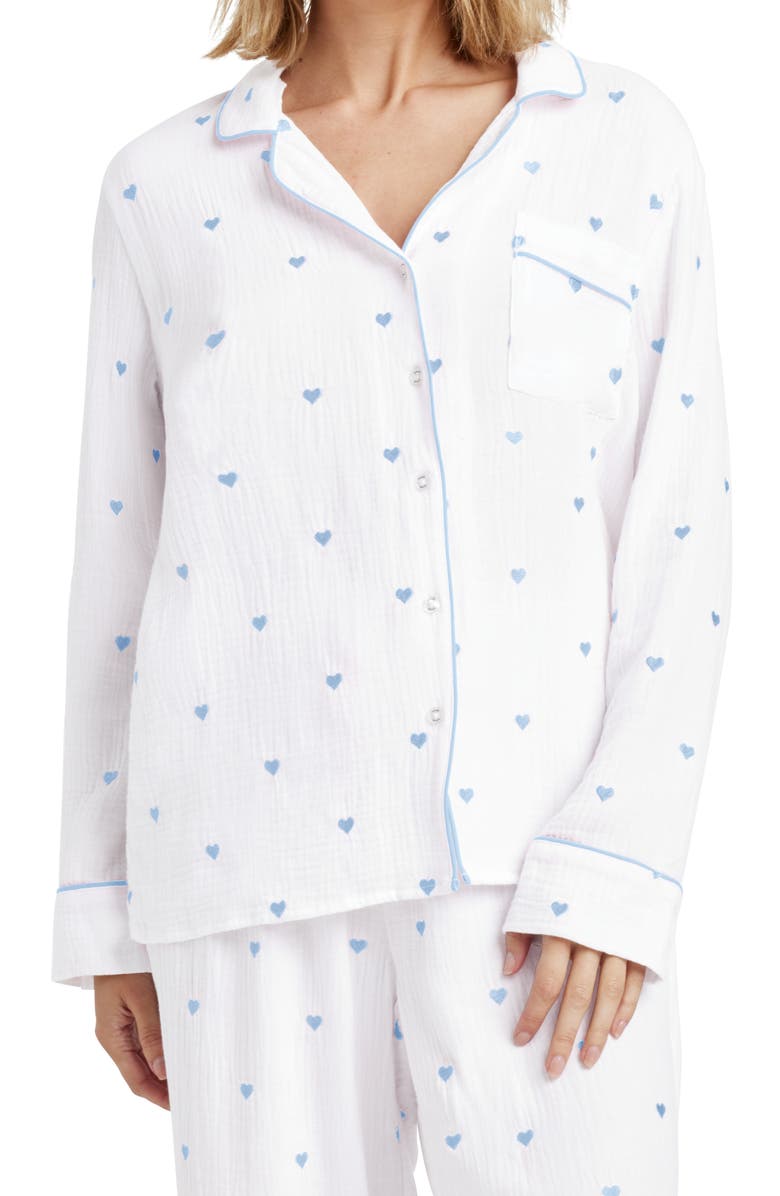 Splendid Lottie Love Cotton Gauze Pajamas, Alternate, color, White/ Bleach Indigo