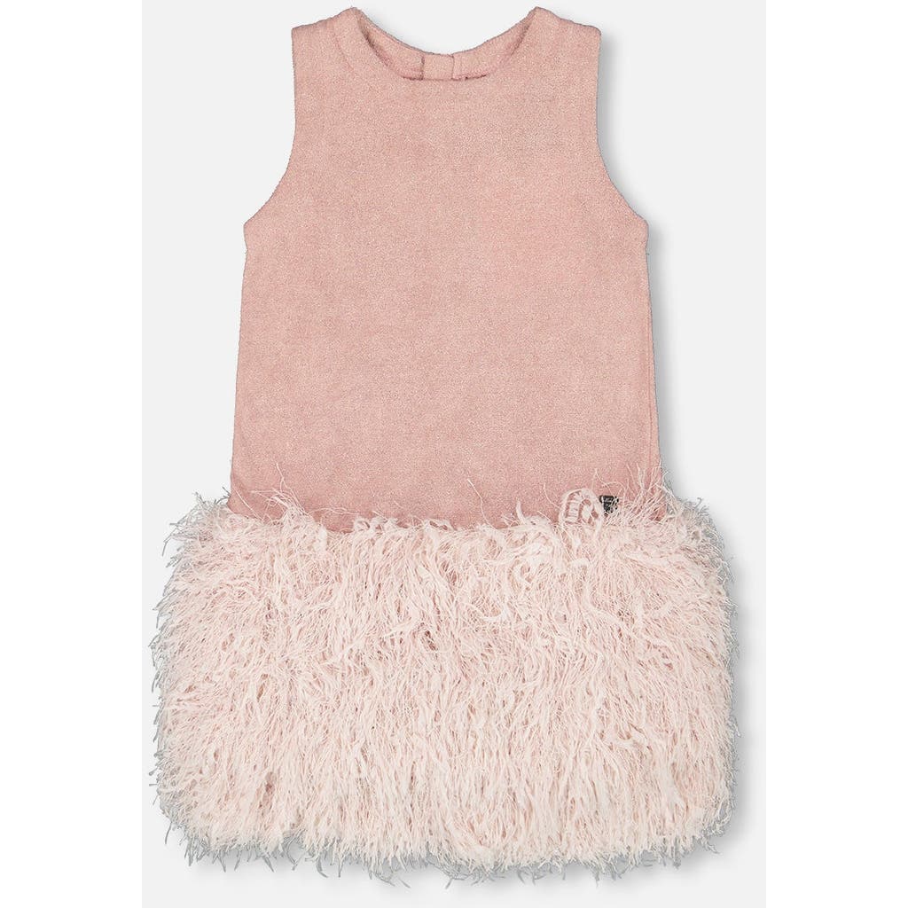 Deux Par Deux Sleeveless Bi-material Lurex Dress With Feathers In Pink
