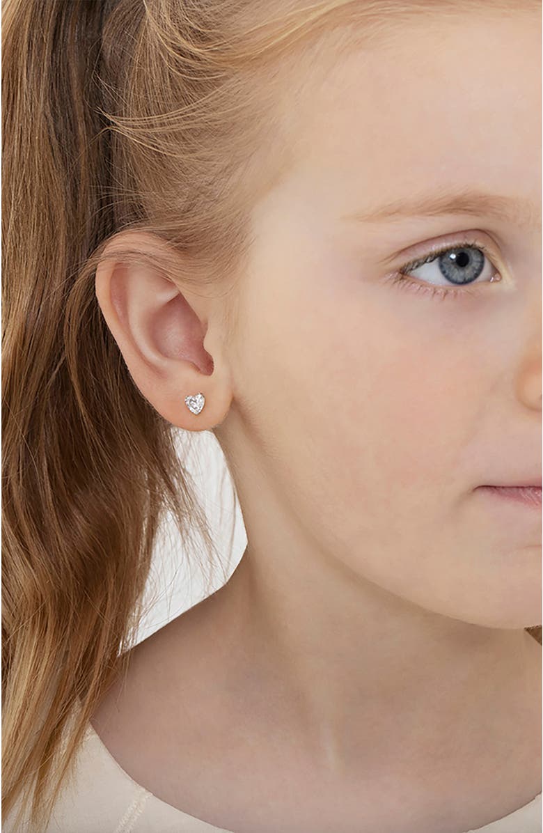 In Season Jewelry 14k Tiny Cubic Zirconia Heart Earrings, Alternate, color, April