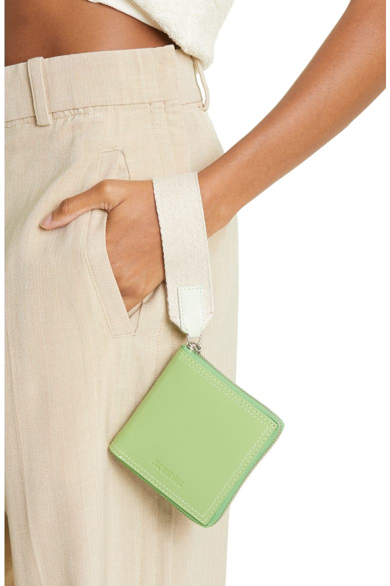 Le Carre Rond Leather Card Holder, Alternate, color, GREEN