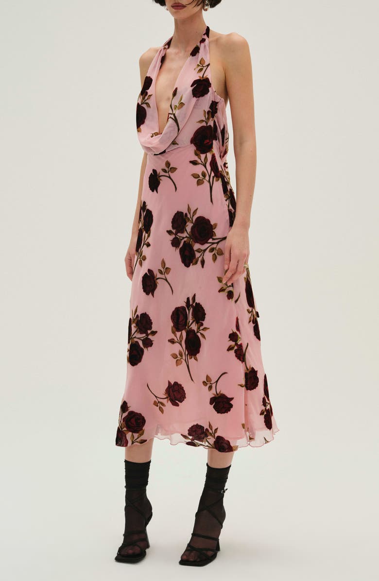 For Love & Lemons Rose Cowl Halter Dress, Alternate, color, 