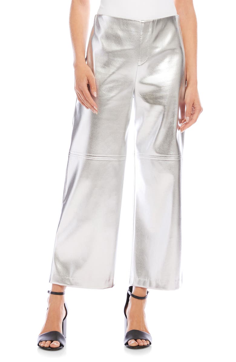 Karen Kane Crop Faux Leather Pants, Main, color, Silver
