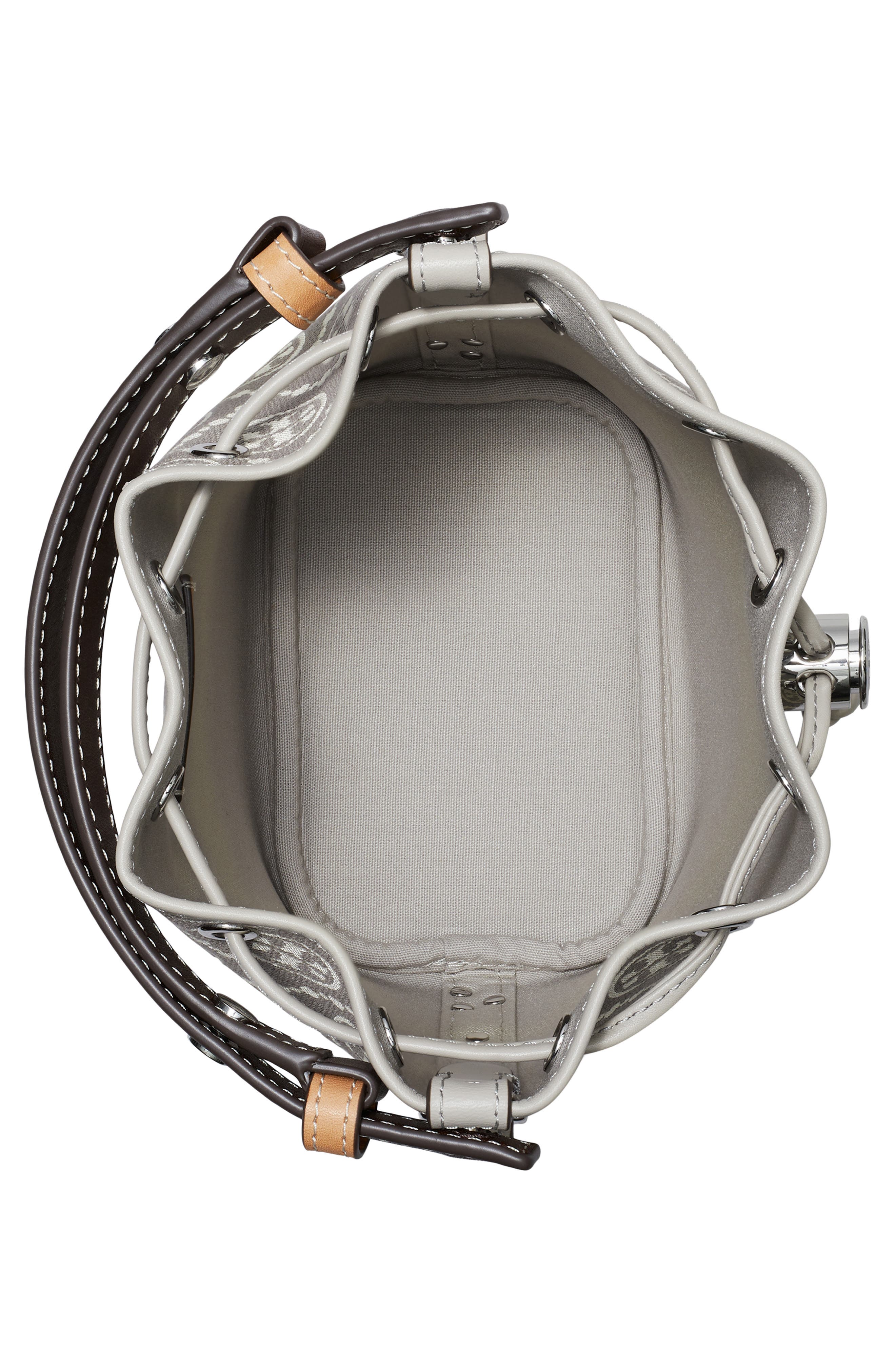 Tory Burch Mini T Monogram Jacquard Utility Bucket Bag, Alternate, color, Gray