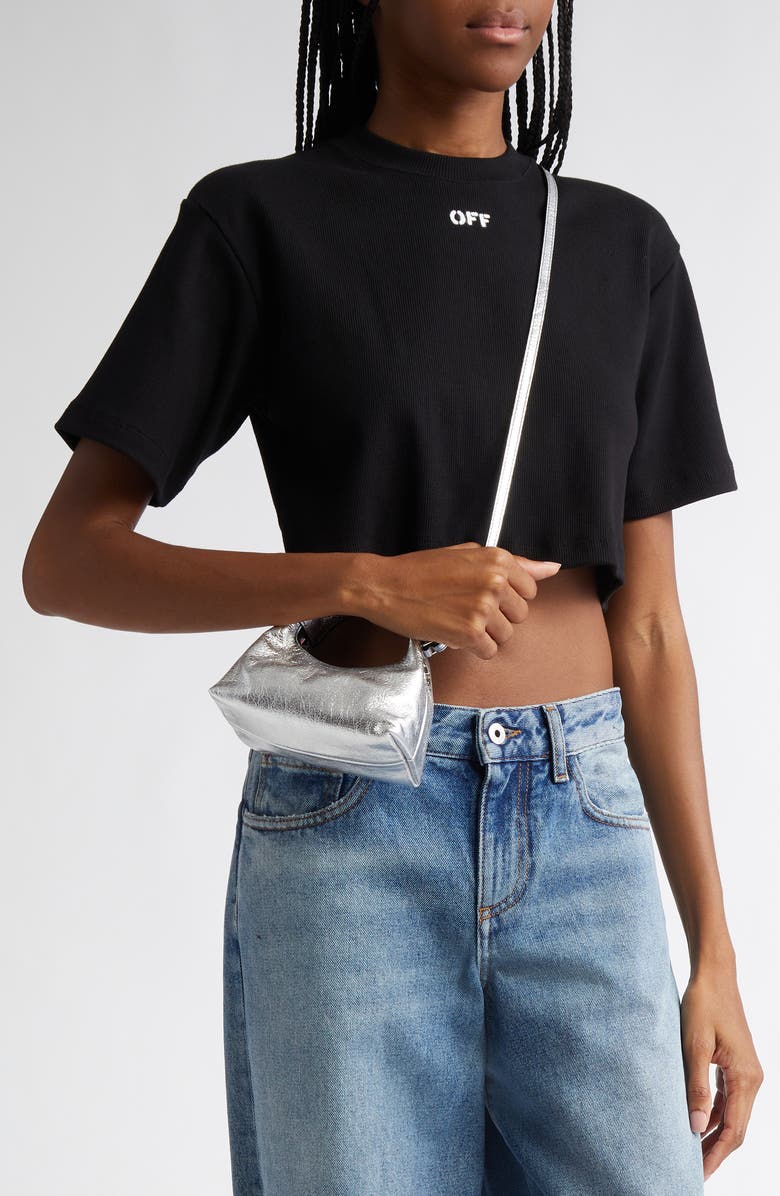 Off-White Micro Arcade Metallic Leather Crossbody Bag, Alternate, color,