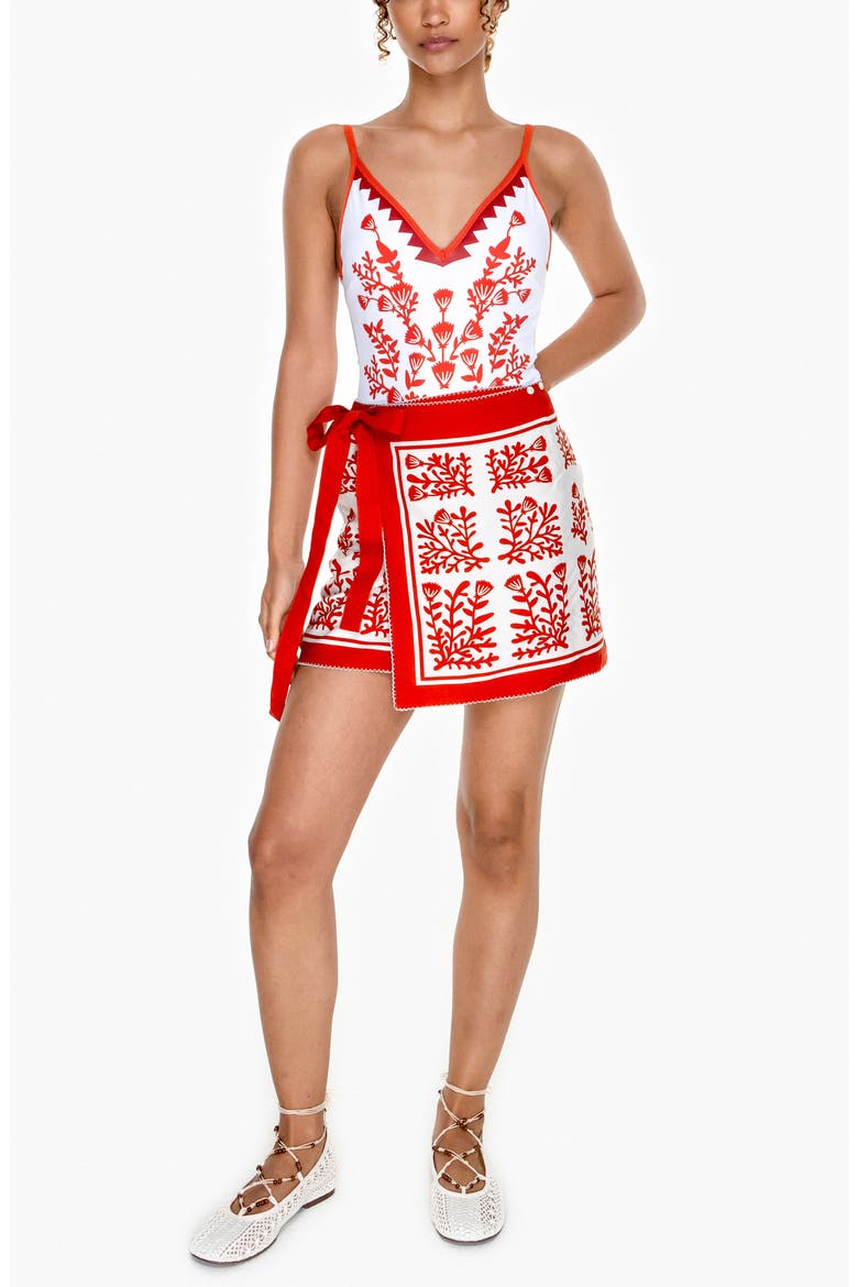 Swim Cover Up Skirt-Red Coral, Main, color, Red