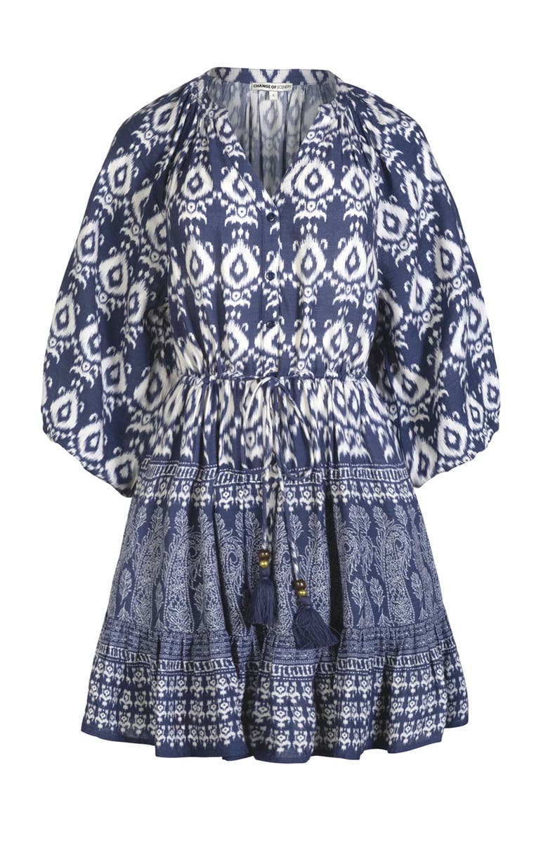 Change of Scenery Sam Balloon Sleeve Elastic-Waist Mini Shirtdress, Alternate, color, Tivara Ikat