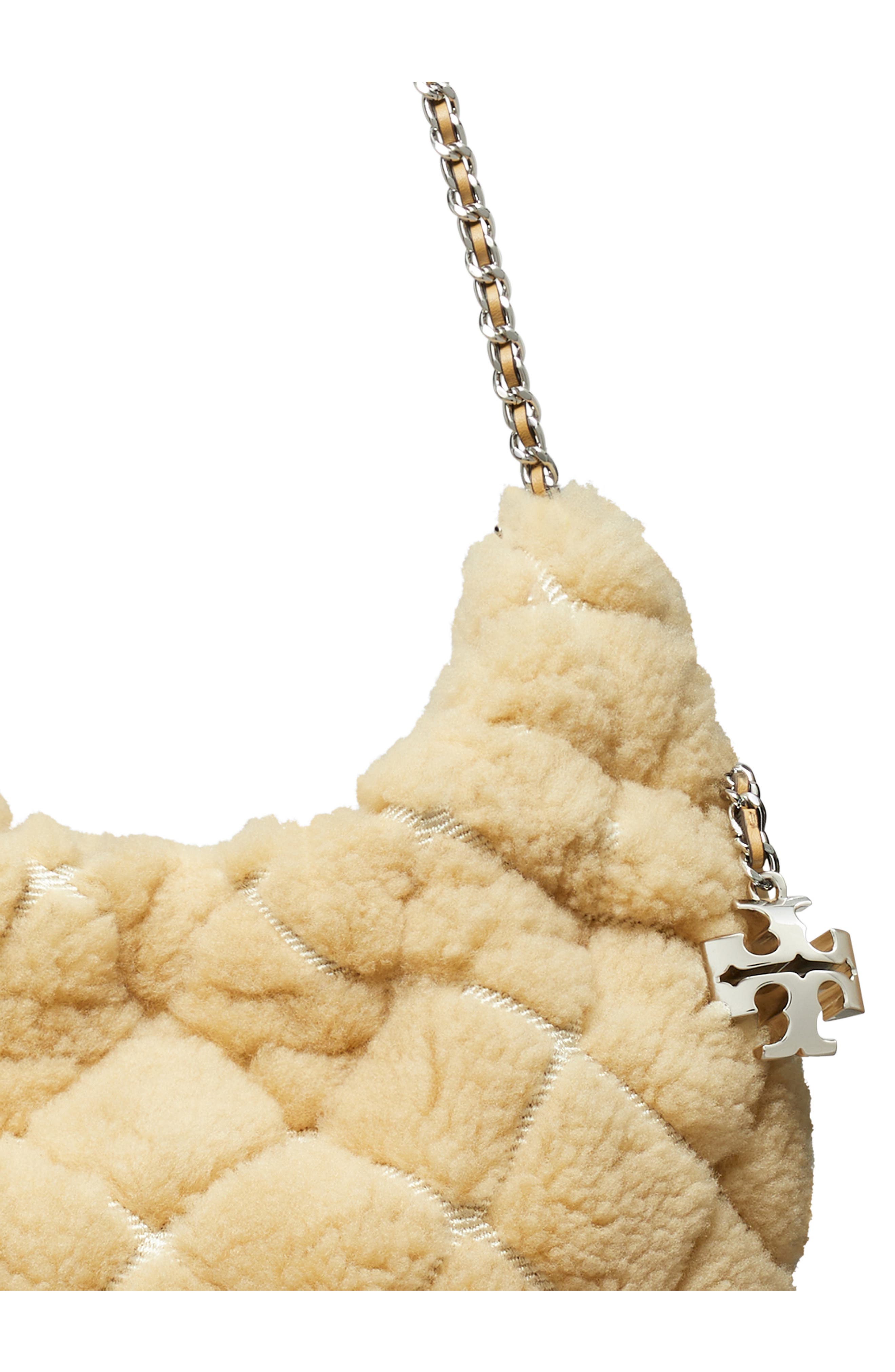 Tory Burch Fleming Genuine Shearling Hobo Bag, Alternate, color, Ivory