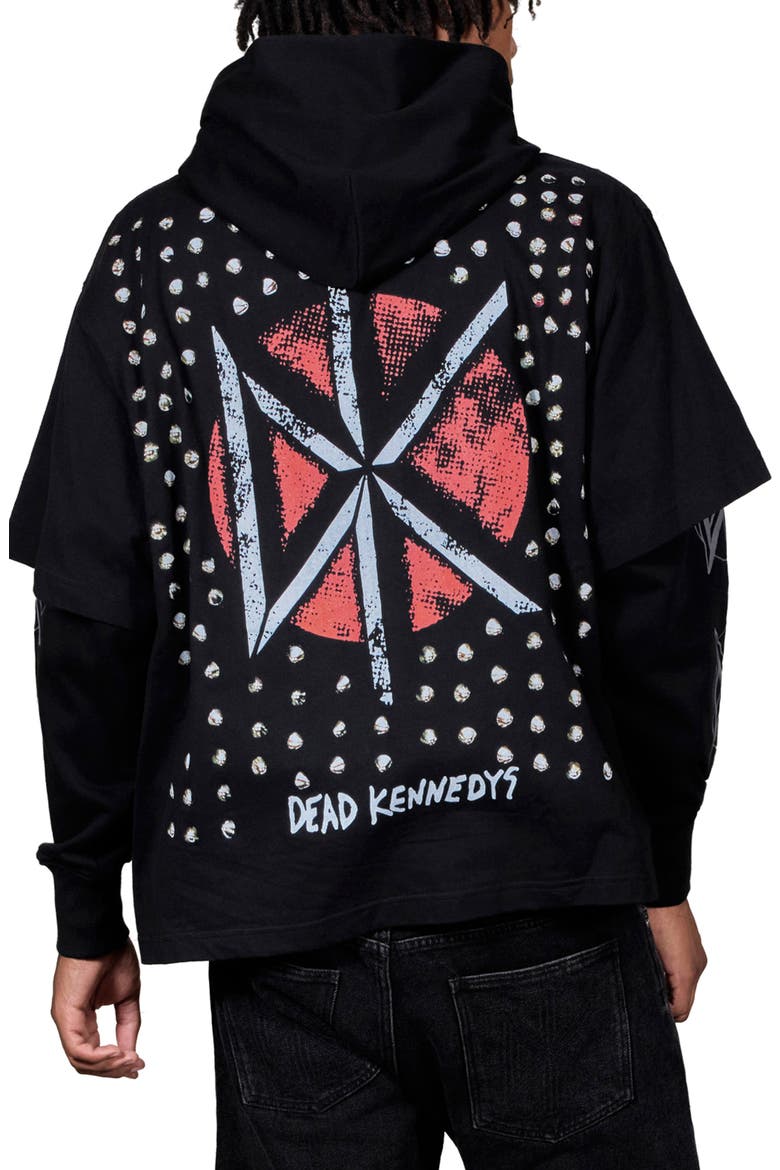 Dead Kennedys Studded Layered Look Graphic Hoodie, Alternate, color, BLACK