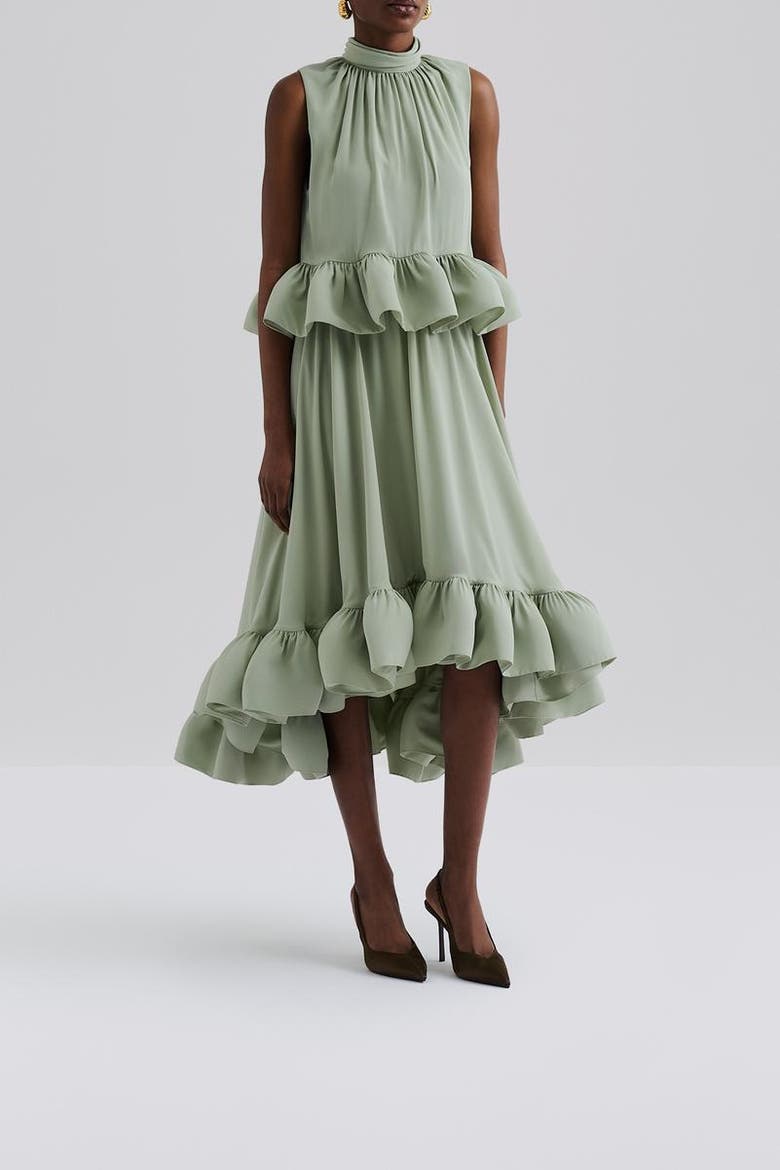 Adriana Frilled Hem Midi Skirt, Alternate, color, Sage