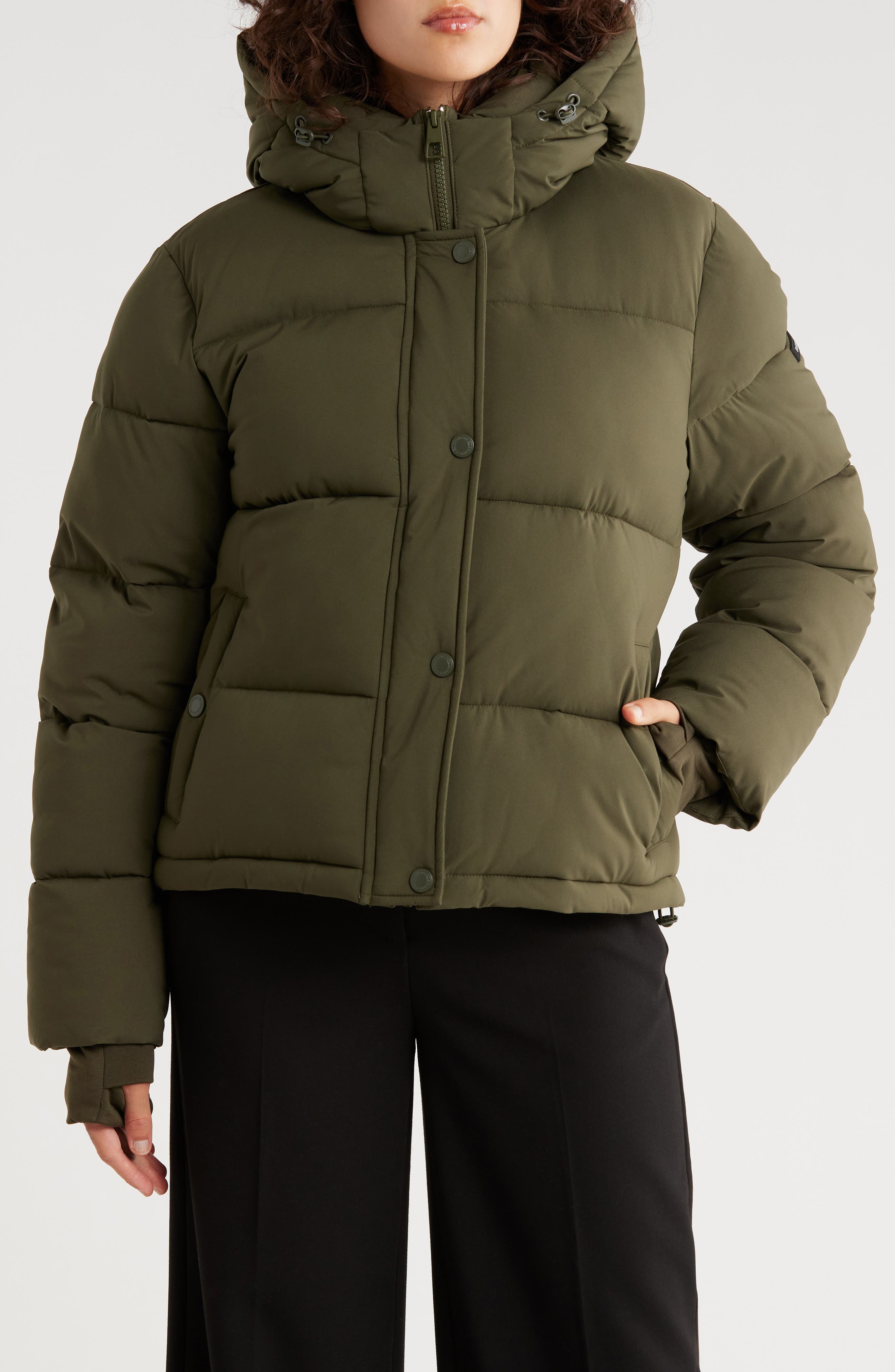 BCBGeneration Missy Hooded Water Resistant Crop Puffer Jacket