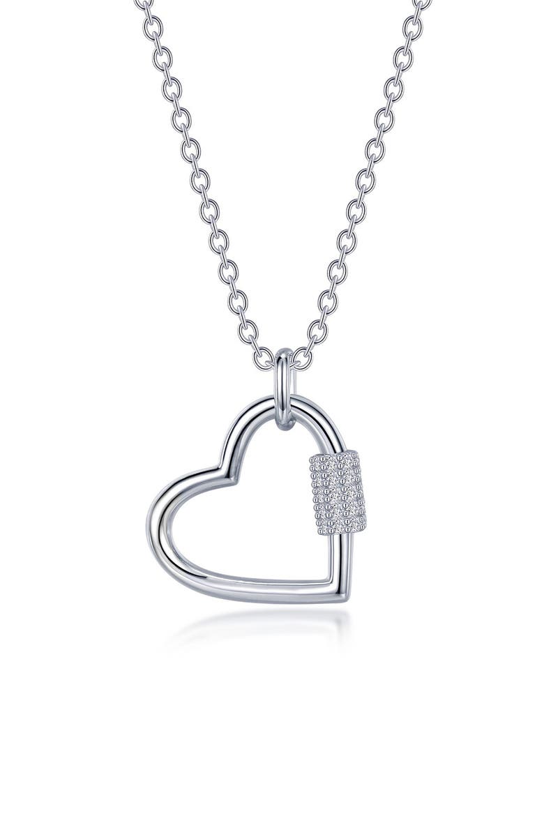 Pavé Simulated Diamond Heart Pendant Necklace, Main, color, SILVER