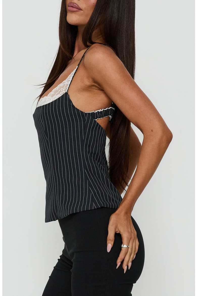 Renaissance Pinstripe Lace Layered Crop Corset Tank, Alternate, color, NAVY PINSTRIPE