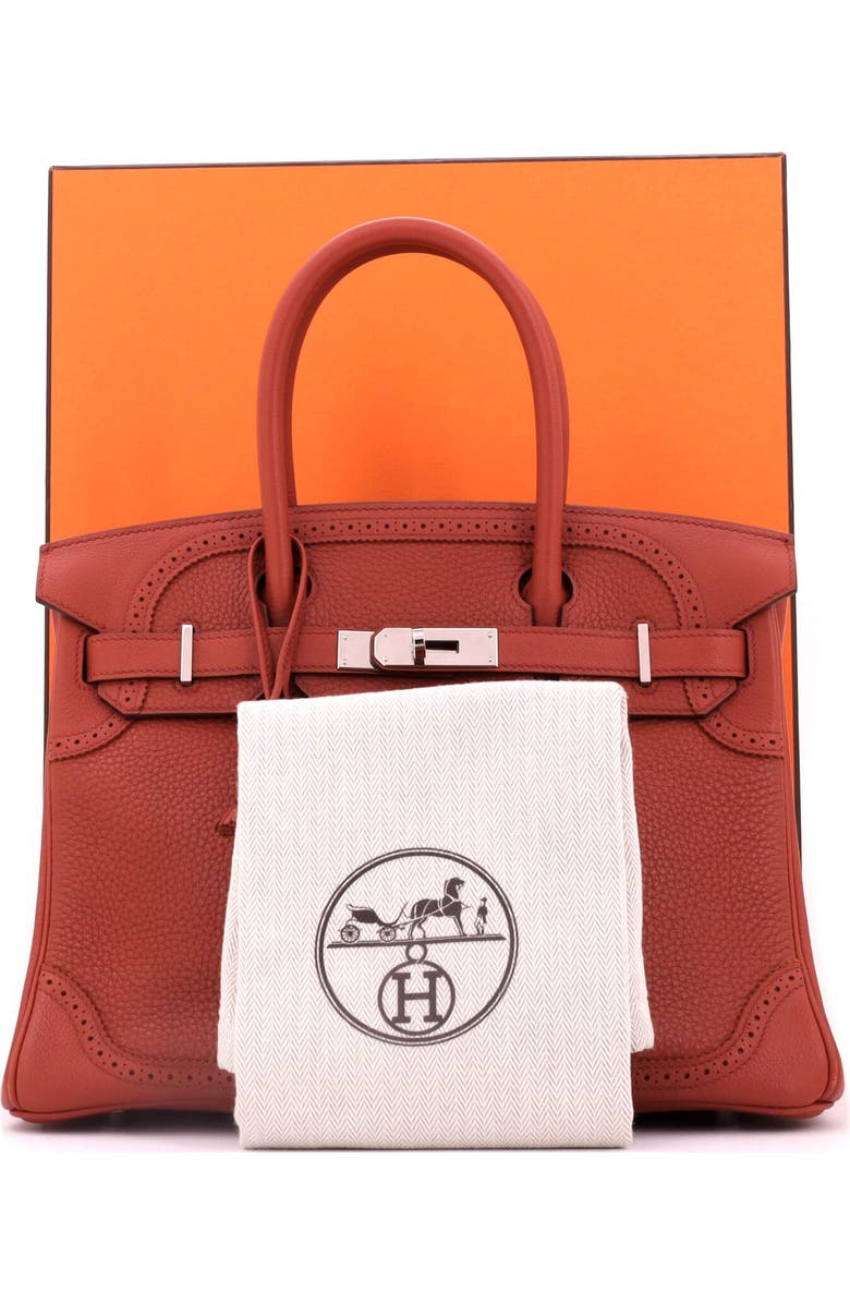 Pre-Owned Hermes Birkin Ghillies Bag Orange Clemence and Evercolor with Palladium Hardware 30, Alternate, color, Brique