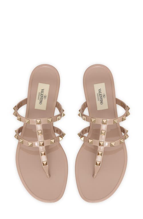 Valentino Rockstud Metallic City Flat Slide Sandals In Poudre