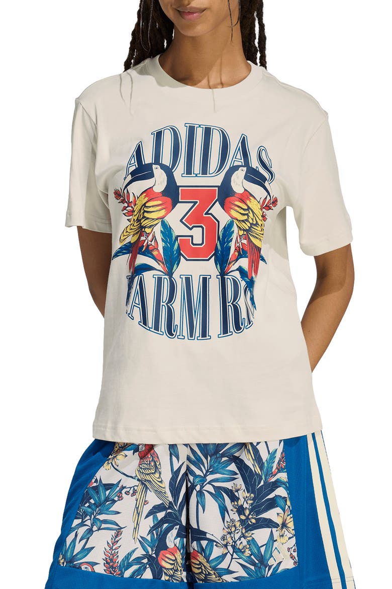 x Farm Rio Graphic T-Shirt, Main, color, TALC/ DARK MARINE
