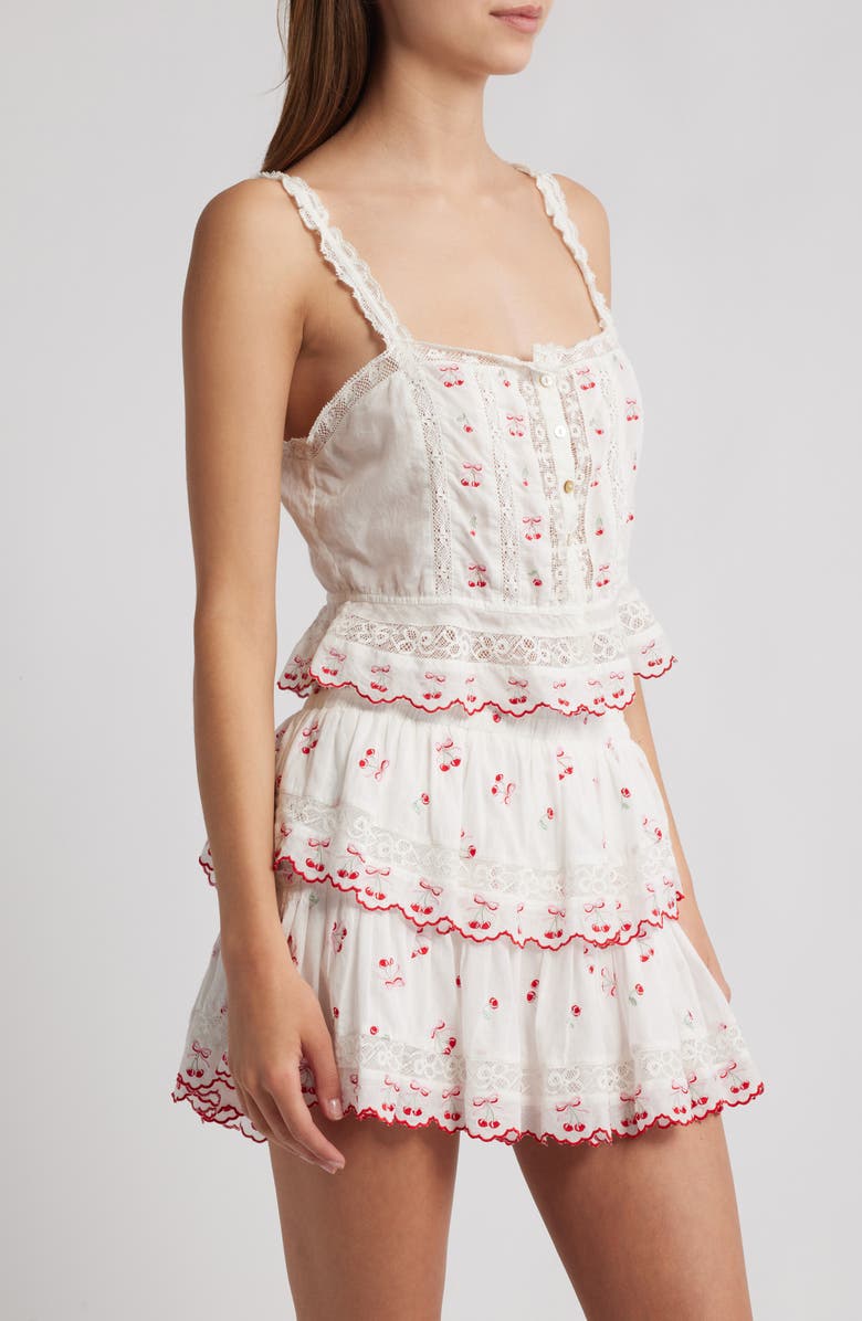 LoveShackFancy Vietta Cherry Embroidered Lace Cotton Crop Tank, Alternate, color, Optic White