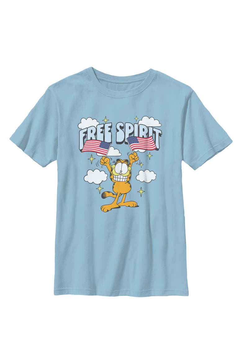 Boy's Garfield Free Spirit Smile  Graphic T-Shirt, Main, color, Light Blue