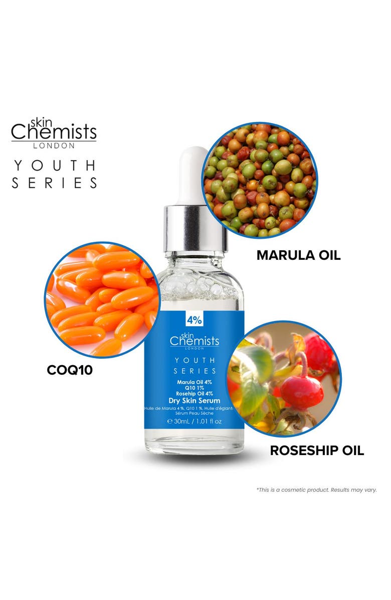 SKINCHEMISTS Youth Series Dry Skin Serum Marula Oil 4%, Q10 1%, Rosehip Oil 4% 30ml x 3 Trio Set, Alternate, color, White