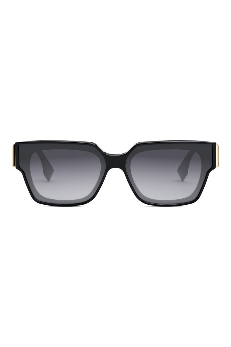 'Fendi First 63mm Rectangular Sunglasses, Main, color, SHINY BLACK / GRADIENT SMOKE