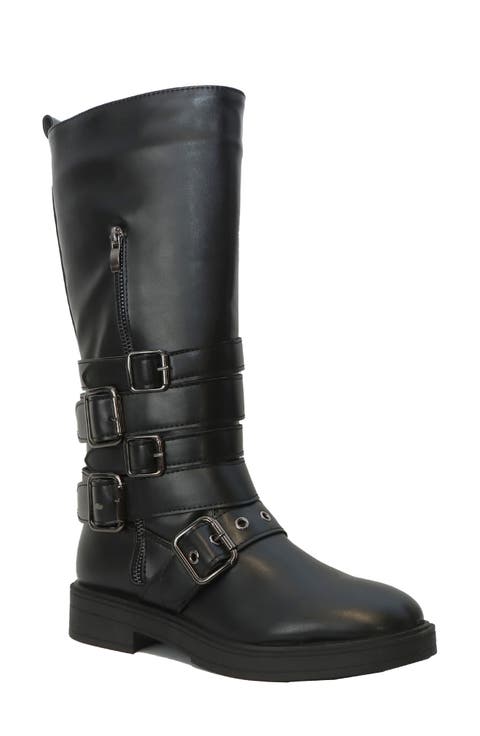 Rhina Knee High Faux Leather Motor Boot