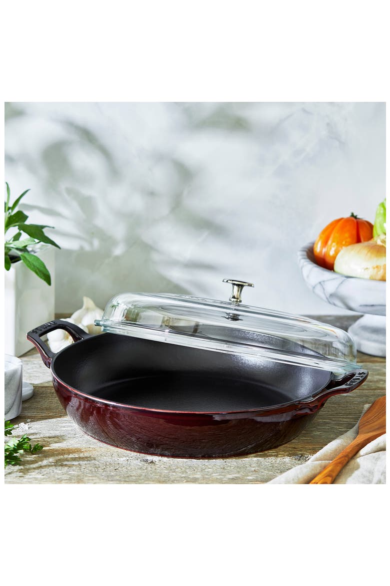 3.5 Quart Enameled Cast Iron Braiser with Glass Lid, Alternate, color, GRENADINE