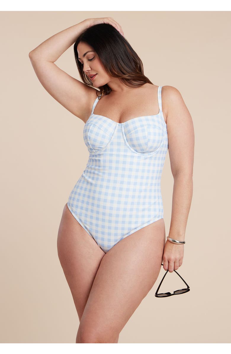 ELOQUII Gingham One Piece, Alternate, color, Skyway Gingham
