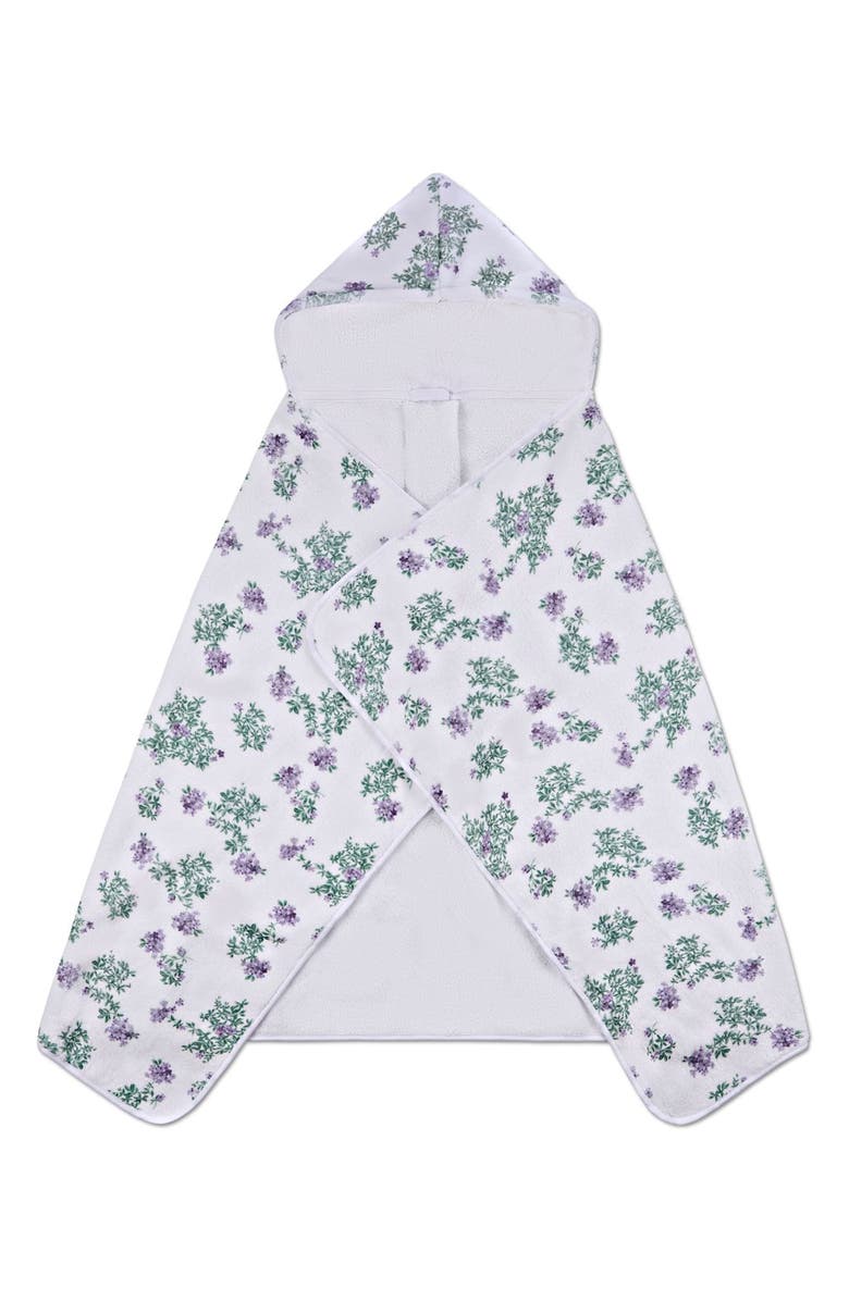 MiniMoi Baby Floral Cotton-Lined Hooded Towel, Alternate, color, White