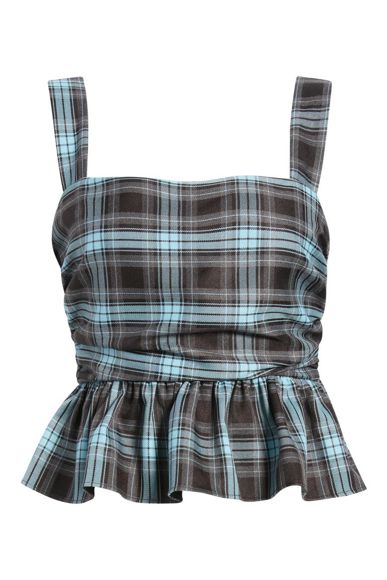 Alana Plaid Peplum Top, Alternate, color, CHOC / BLUE PLAID