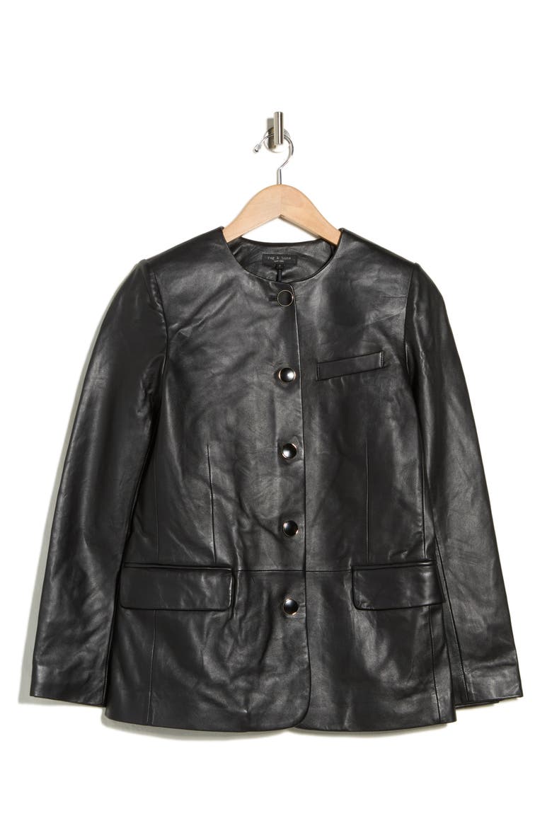 Payley Leather Blazer, Alternate, color, BLACK