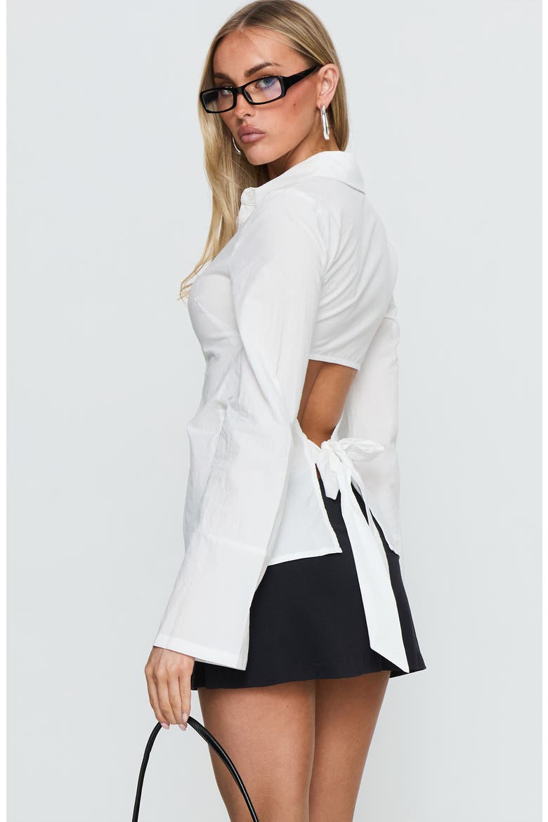 Lesper Open Back Tie Long Sleeve Cotton Shirt, Alternate, color, WHITE