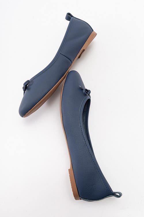 Forever & Always Shoes Florence Leather Ballerina Flats In Navy Blue Leather