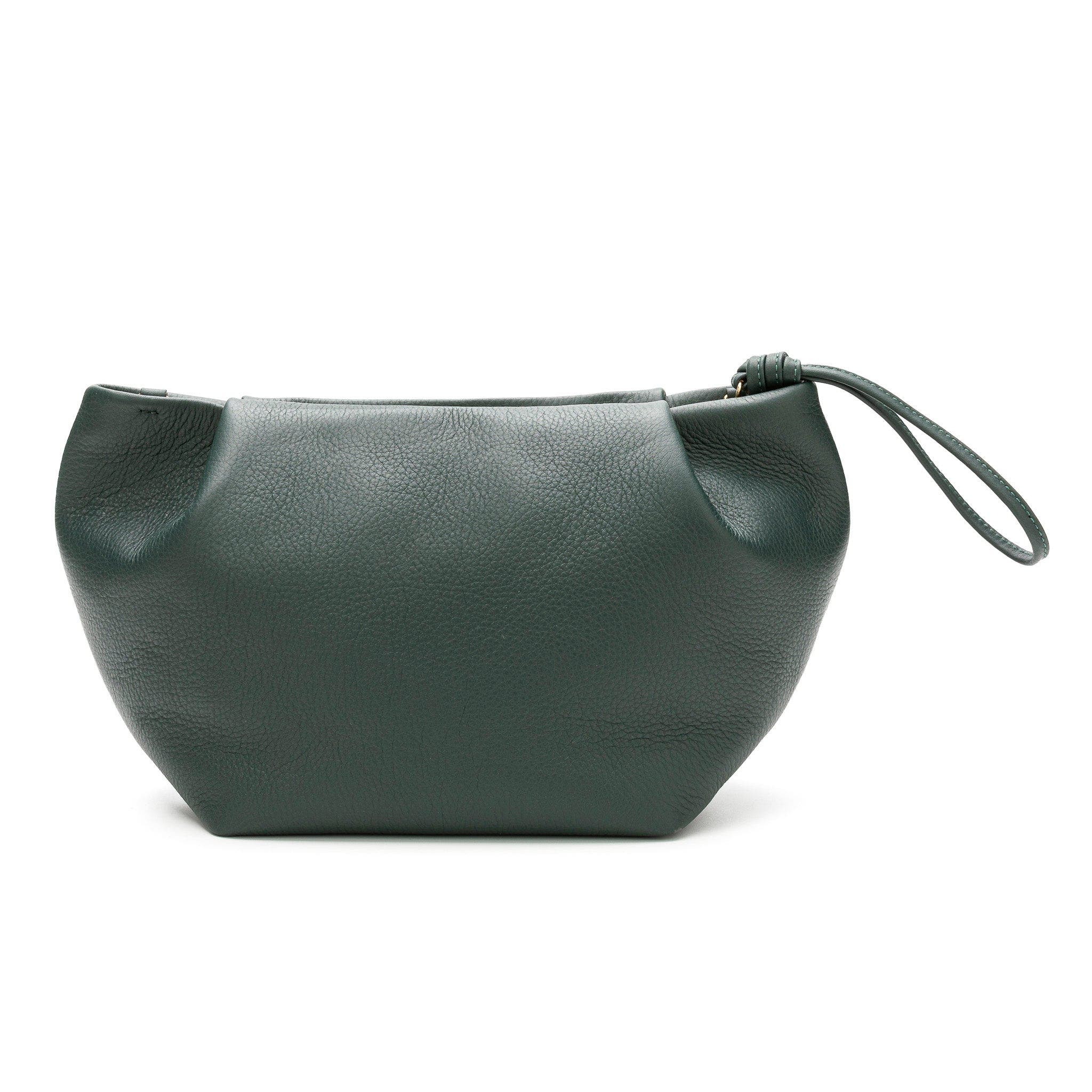 Marta Leather Clutch Bag With Shoulder Strap, Alternate, color, Forest
