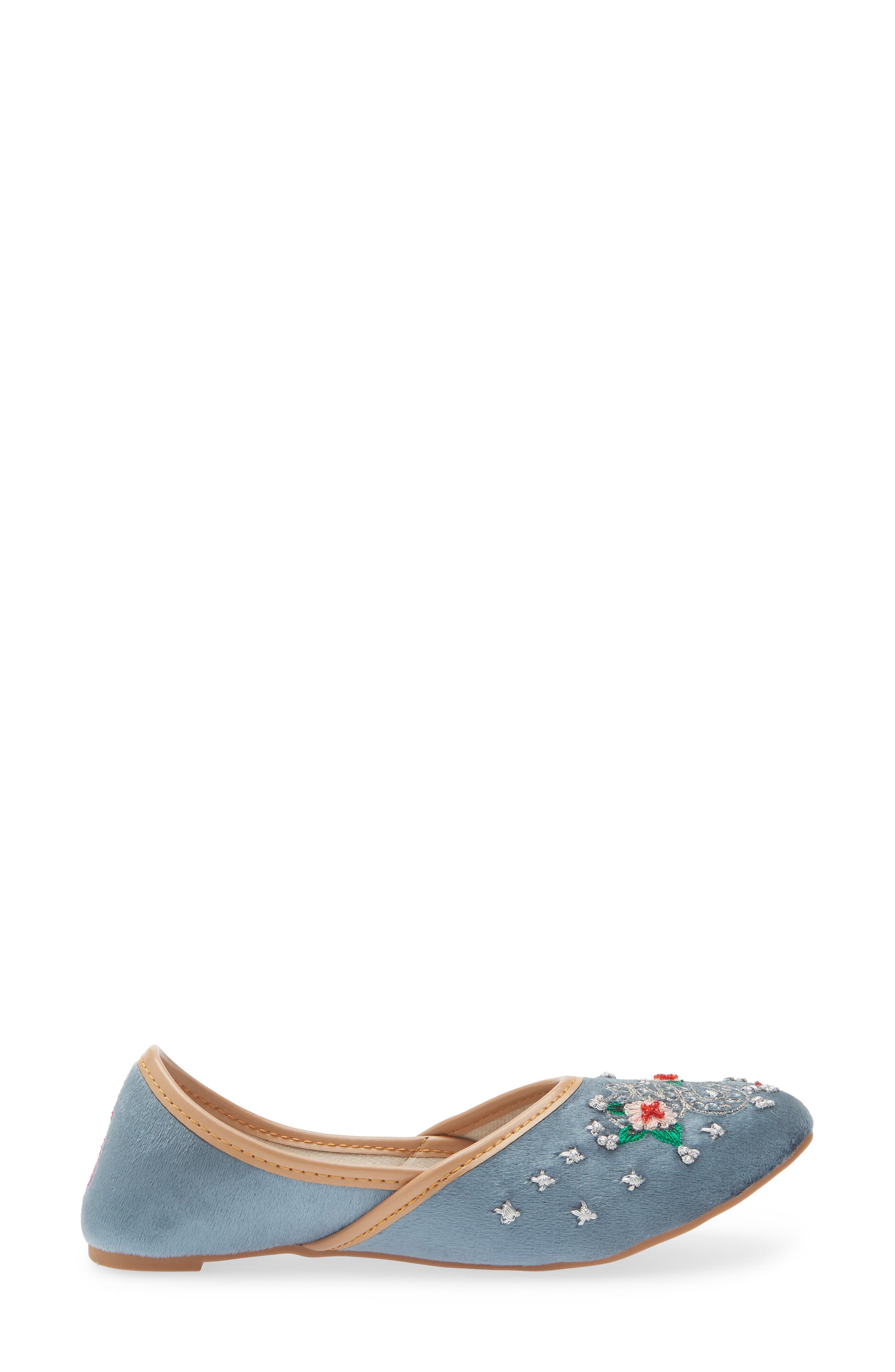 Serpent Rose Embroidered Velvet Jutti Flat, Alternate, color, GREY
