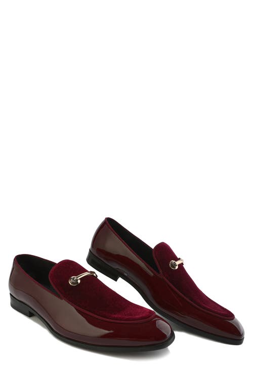 Gino Vitale Velvet & Patent Leather Bit Loafer In Wine