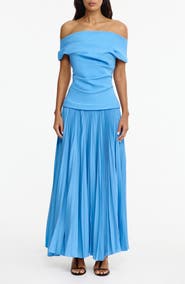 Acler Haileypark Gathered Pleated Off the Shoulder Gown
