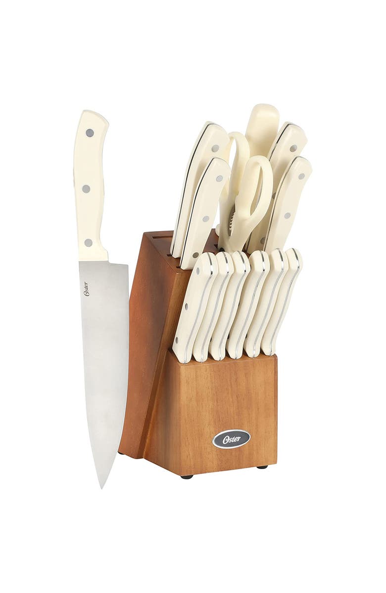 OSTER Evansville 14 Piece Stainless Steel Blade Cutlery Set, Main, color, White