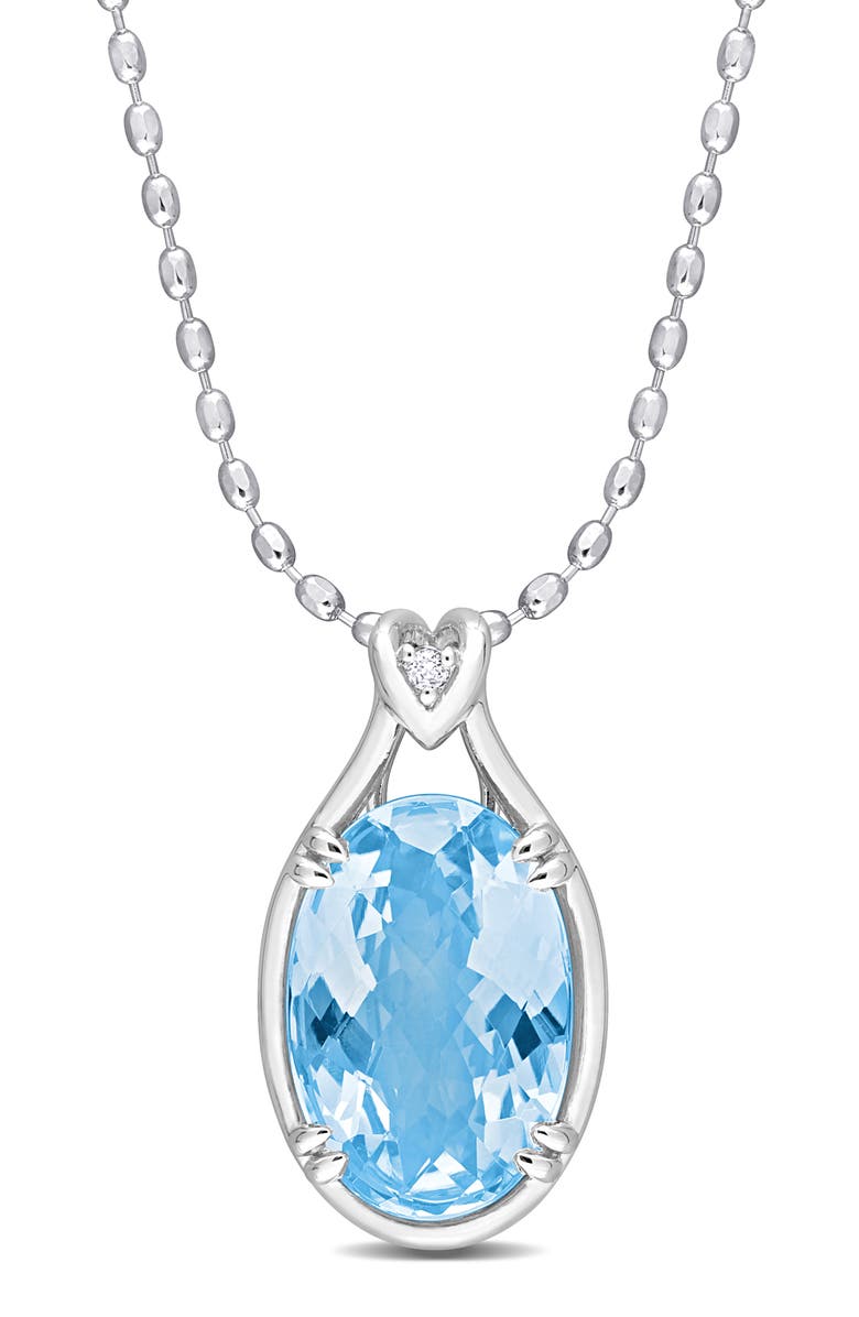 DELMAR Sterling Silver Oval Blue Topaz & White Topaz Pendant Necklace, Main, color, 