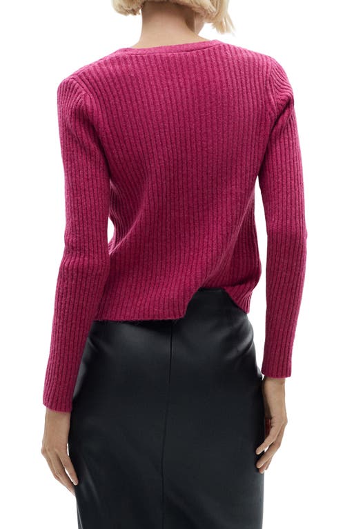 Mango Metallic Rib Cardigan In Fuchsia