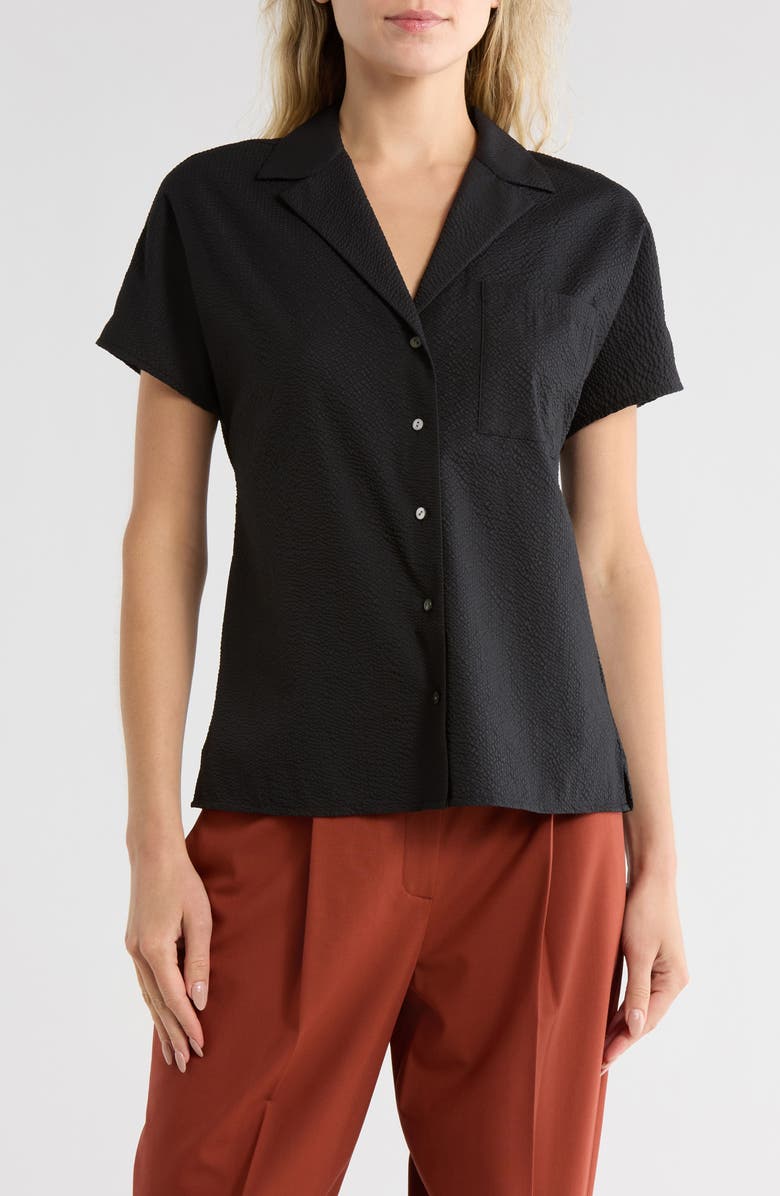 Theory Ralfinn Short Sleeve Seersucker Button-Up Shirt, Main, color, Black