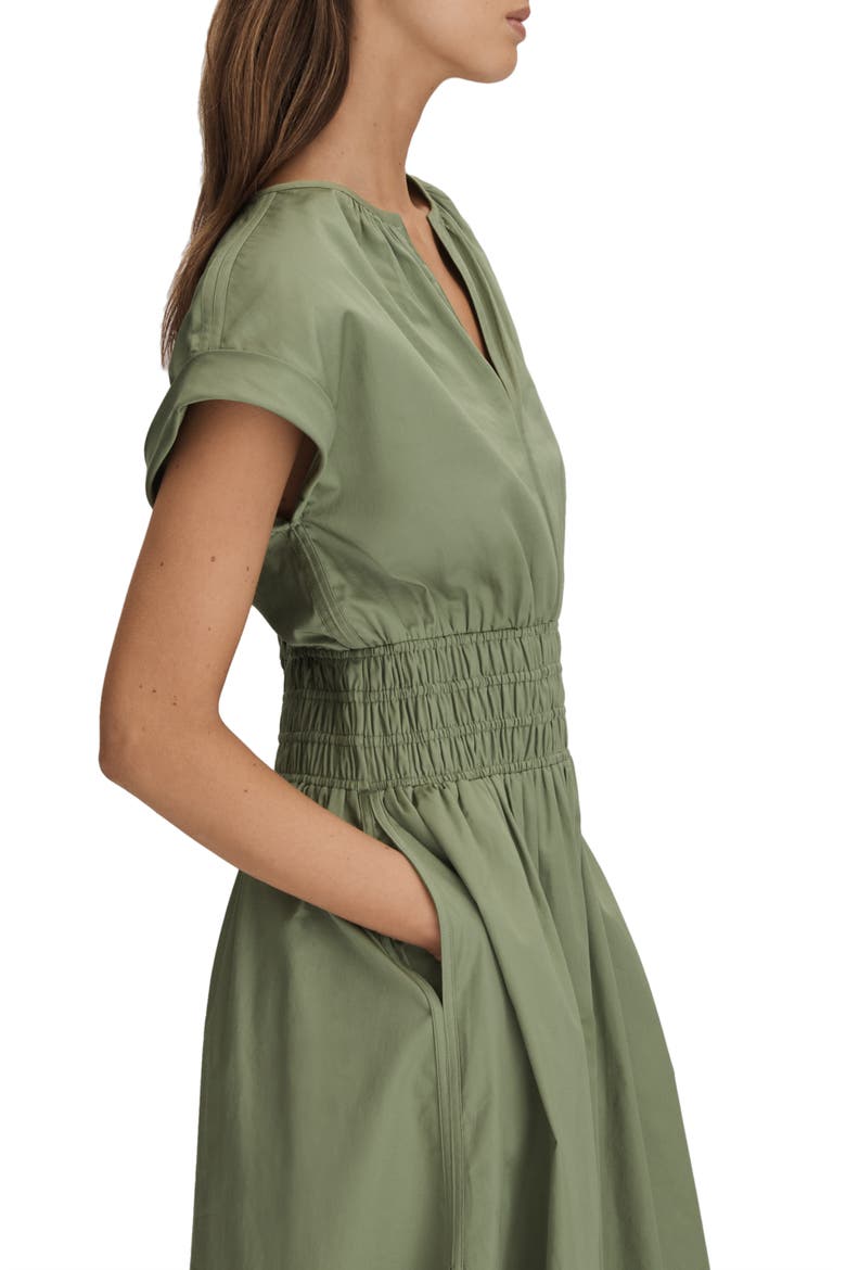 Lena Shirred Waist Cotton Midi Dress, Alternate, color, GREEN