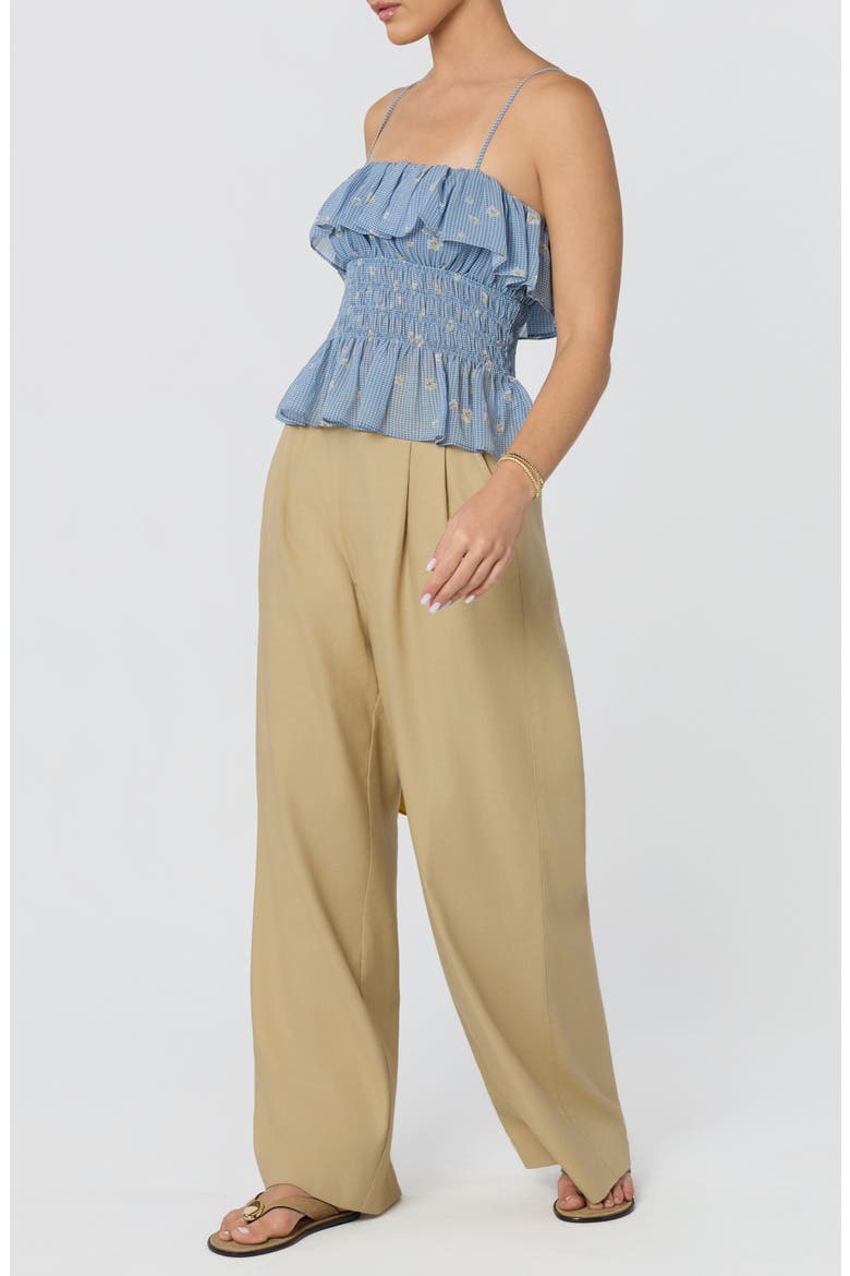 Carmelitha Ditsy Floral Gingham Ruffle Trim Peplum Top, Alternate, color, NAVY FLORAL GINGHAM